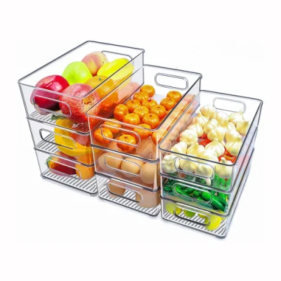 Caixa organizadora de geladeira empilhável Caixas transparentes organizadoras de cozinha com alças para despensa, armários, prateleiras, gaveta